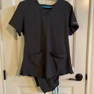 Gray Med Couture scrubs (tops and pants) size M